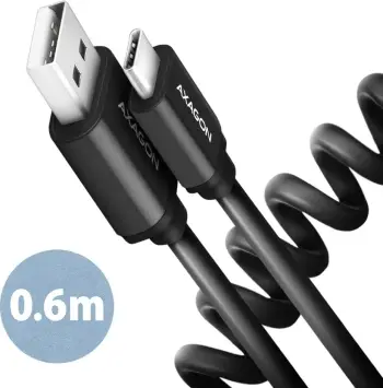 Kabull USB Axagon BUCM-AM10TB, USB A në USB C, 0.6 m, i zi