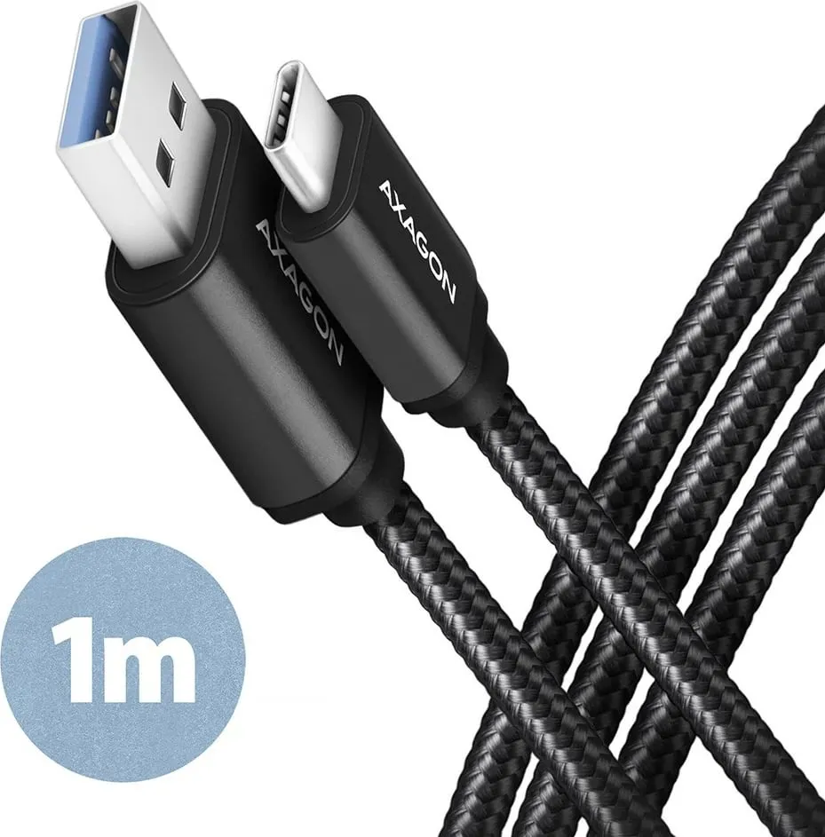 Kabllo AXAGON USB-A - USB-C SPEED USB3.2 Gen 1, 3A, 1m, e zezë - 1