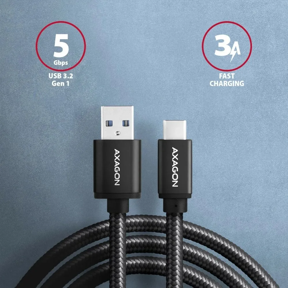 Kabllo AXAGON USB-A - USB-C SPEED USB3.2 Gen 1, 3A, 1m, e zezë - 2
