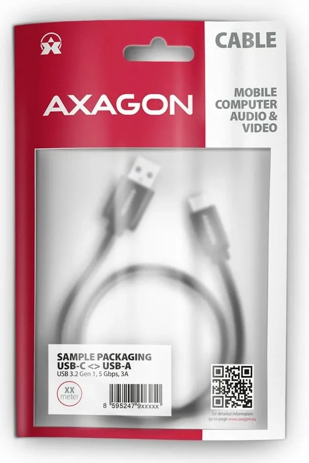 Kabllo AXAGON USB-A - USB-C SPEED USB3.2 Gen 1, 3A, 1m, e zezë - 7