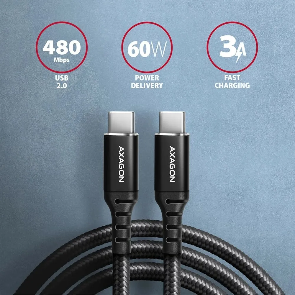 Kabllo USB Axagon BUCM-CM10AB, USB-C në USB-C, 1 m, 60W, e zezë - 2