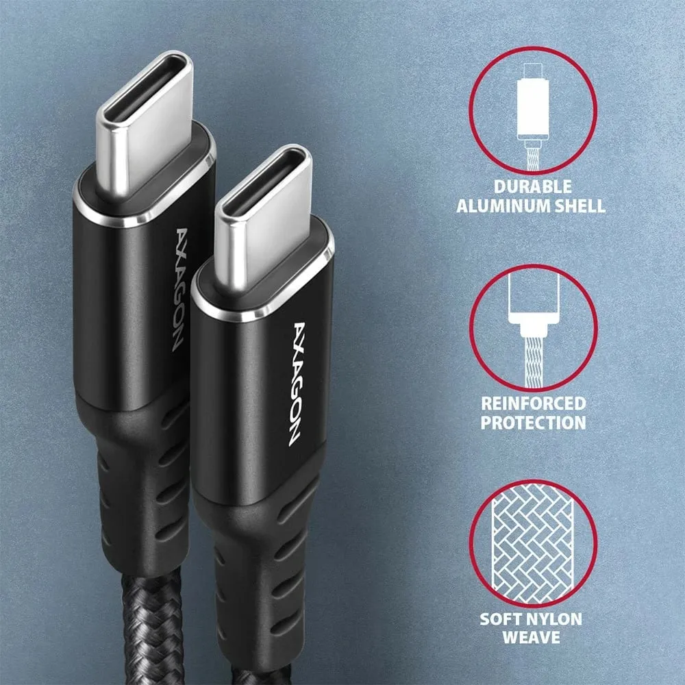 Kabllo USB Axagon BUCM-CM10AB, USB-C në USB-C, 1 m, 60W, e zezë - 3