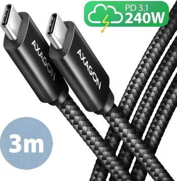 Kabllo USB-C në USB-C AXAGON BUCM2-CM30AB, 3m, 240W, e zezë