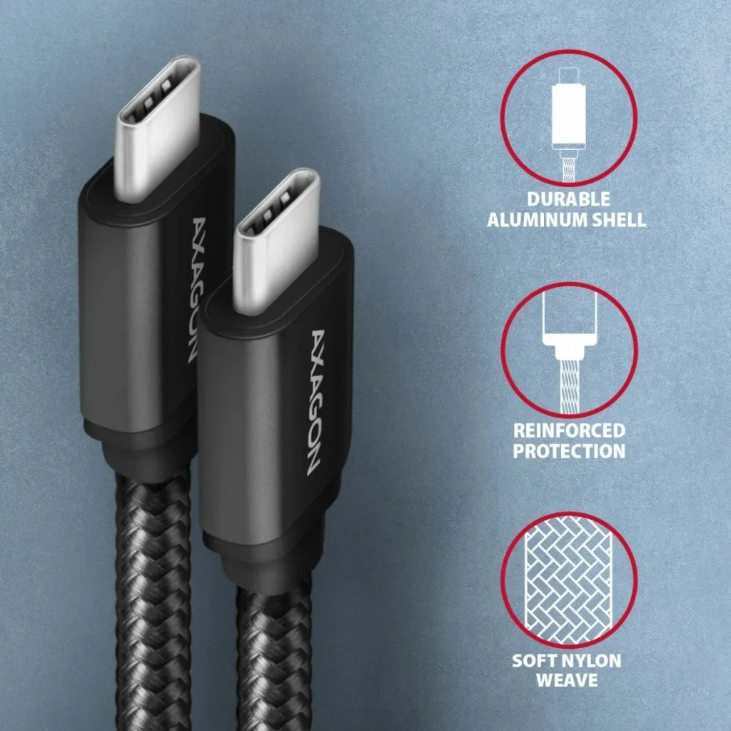 Kabllo AXAGON USB-C - USB-C SPEED USB3.2 Gen 1, PD60W 3A, 1m, e zezë - 3