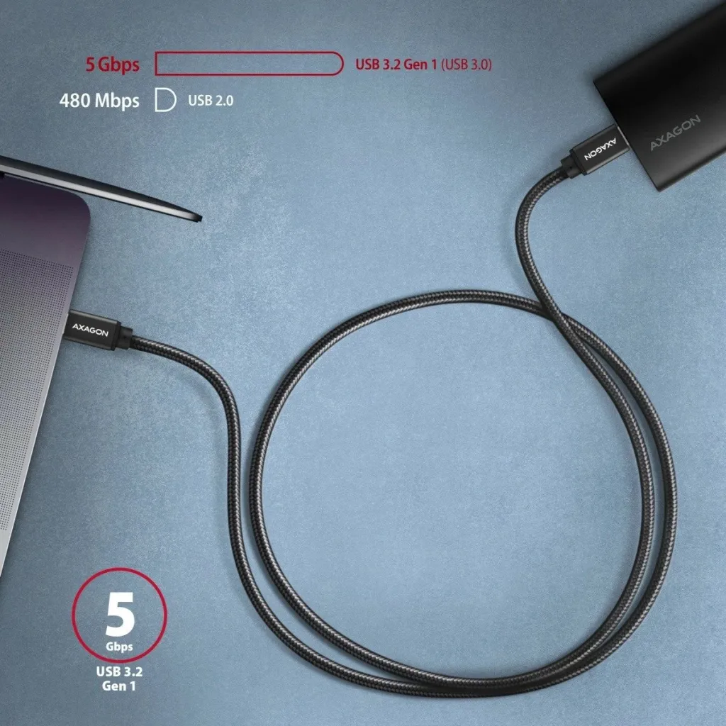 Kabllo AXAGON USB-C - USB-C SPEED USB3.2 Gen 1, PD60W 3A, 1m, e zezë - 6