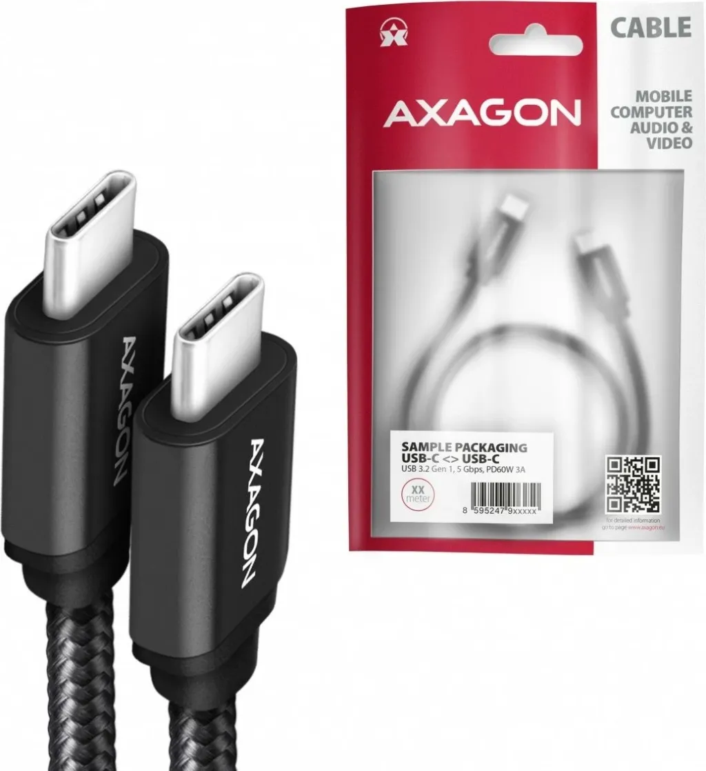 Kabllo AXAGON USB-C - USB-C SPEED USB3.2 Gen 1, PD60W 3A, 1m, e zezë - 7