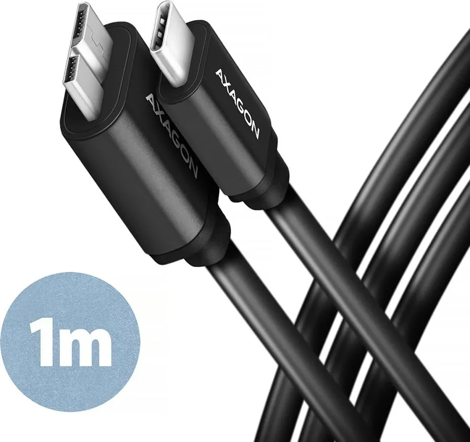 Kabllo AXAGON USB-C - micro USB 3.2 Gen 1 SPEED, 3A, 1m, e zezë - 1