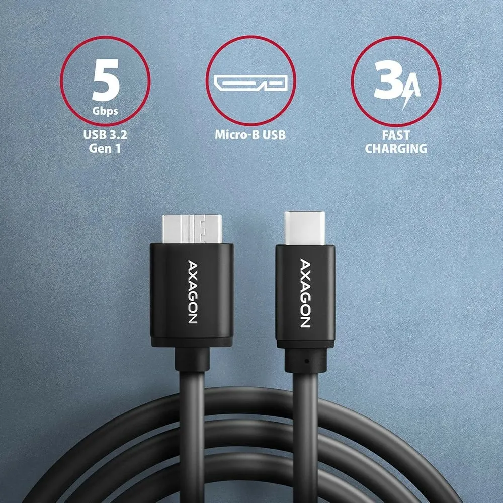 Kabllo AXAGON USB-C - micro USB 3.2 Gen 1 SPEED, 3A, 1m, e zezë - 2