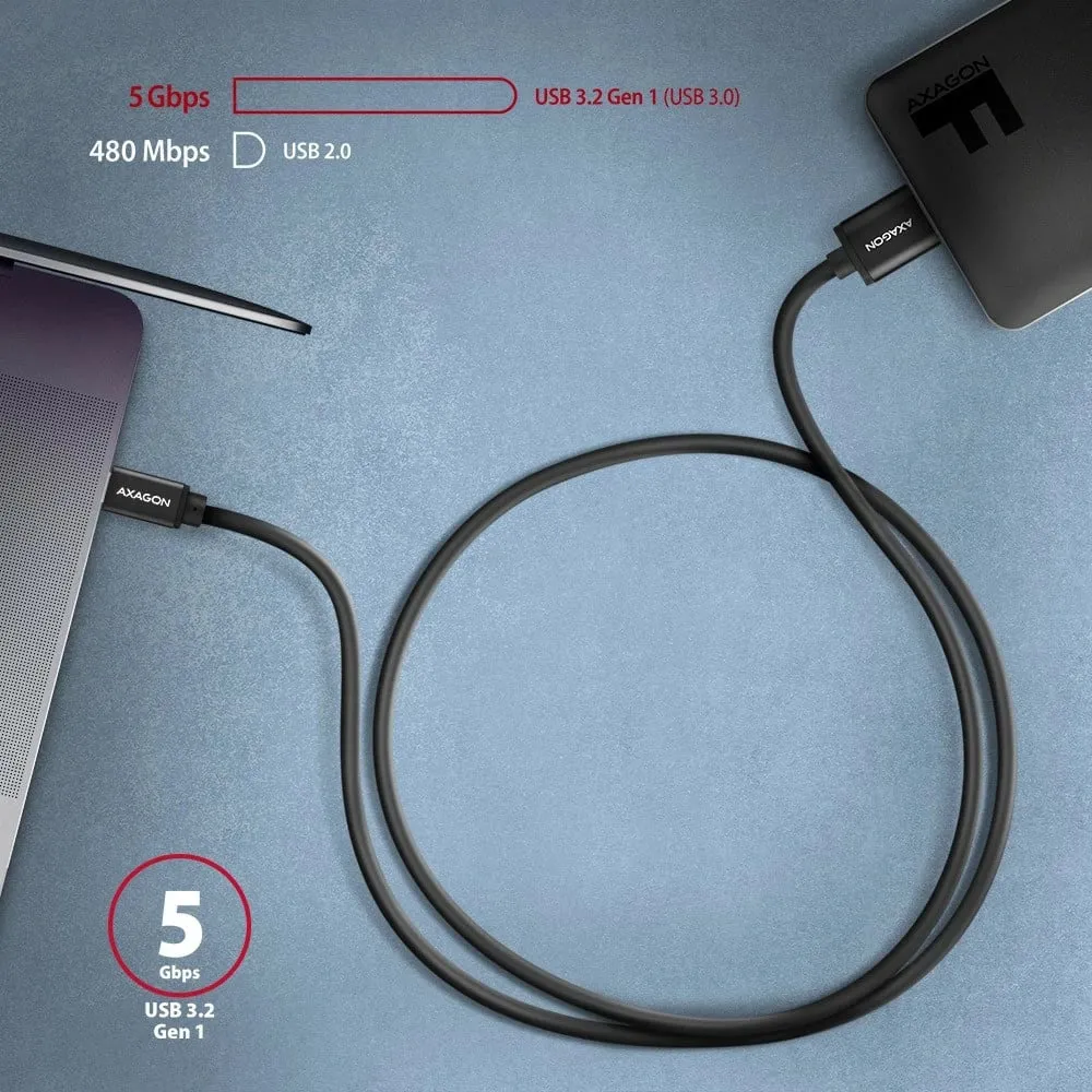 Kabllo AXAGON USB-C - micro USB 3.2 Gen 1 SPEED, 3A, 1m, e zezë - 4