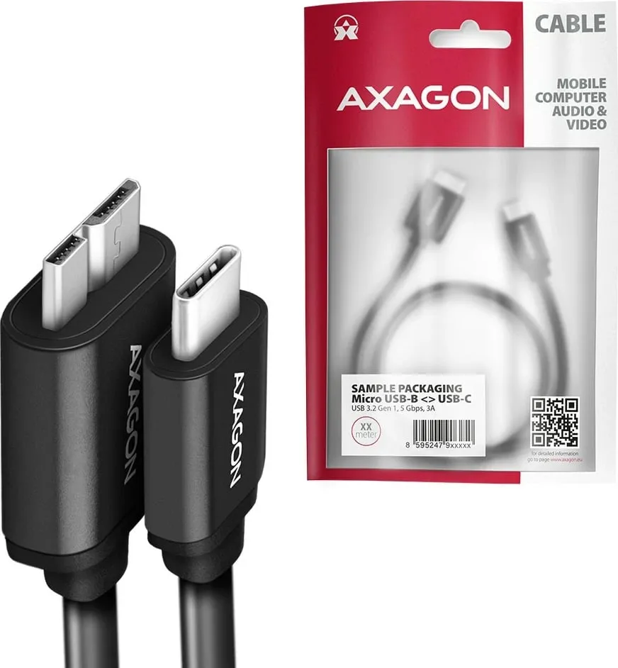 Kabllo AXAGON USB-C - micro USB 3.2 Gen 1 SPEED, 3A, 1m, e zezë - 5