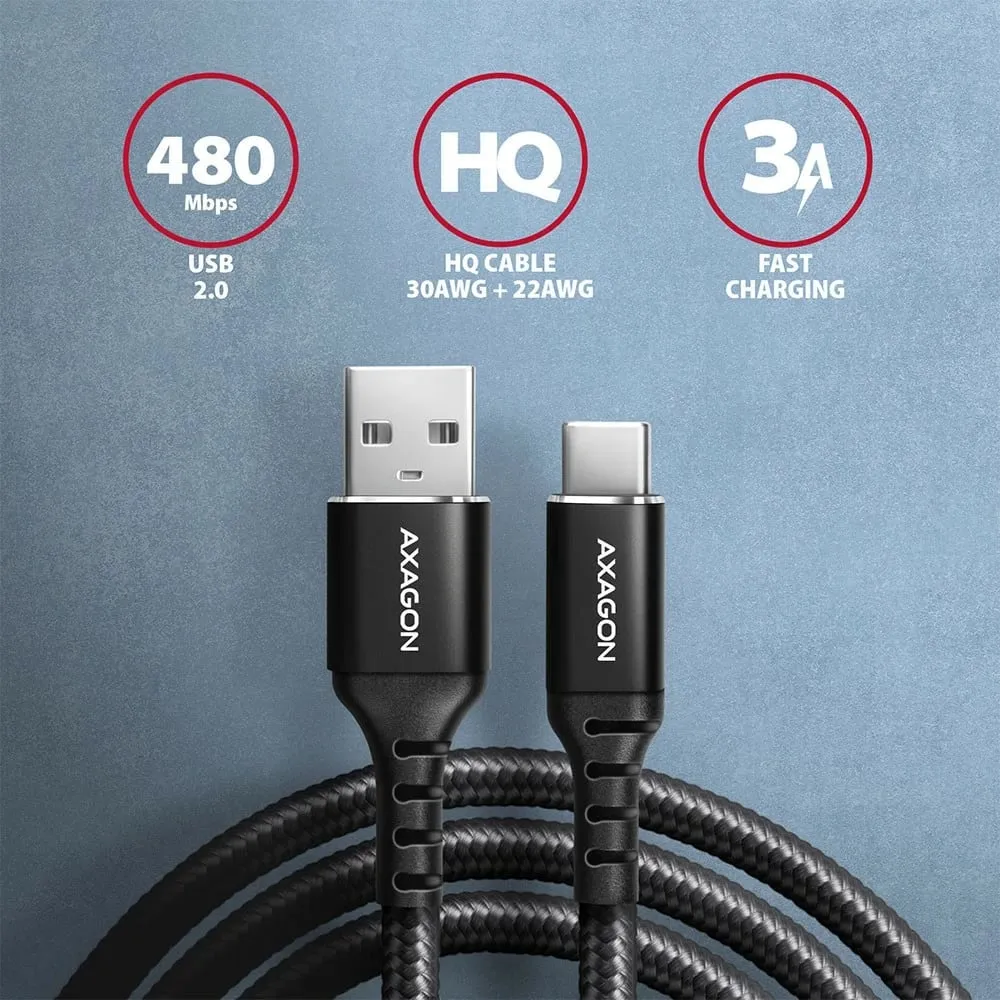 Kabllo USB Axagon BUCM AM10AB, USB A në USB C, 1 m, e zezë - 2