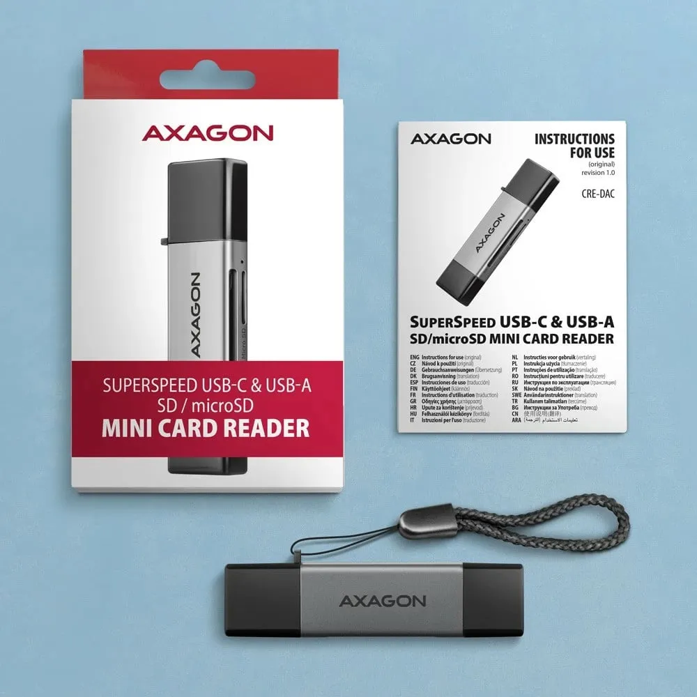 Lexues USB Axagon USB-C 3.2 (CRE-SAC), i hirtë - 7
