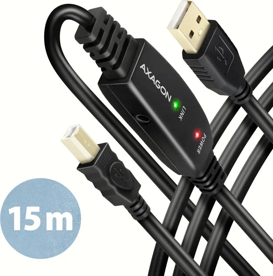Kabllo USB Axagon ADR-215B, USB-A në USB-B, 15 m, e zezë - 1