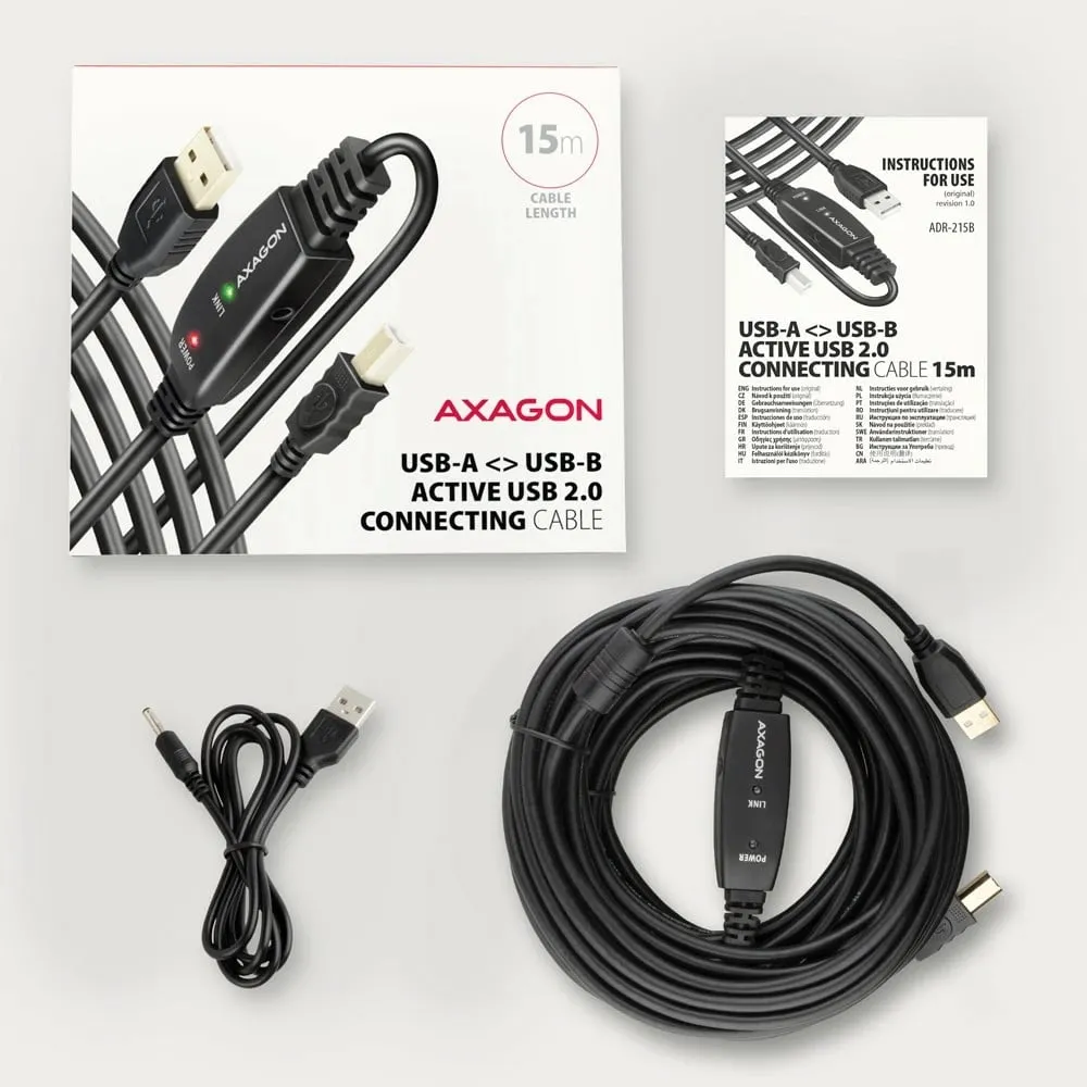 Kabllo USB Axagon ADR-215B, USB-A në USB-B, 15 m, e zezë - 7
