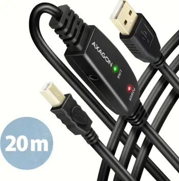 Kabllo USB Axagon ADR-220B, USB A në USB B, 20 m, e zezë