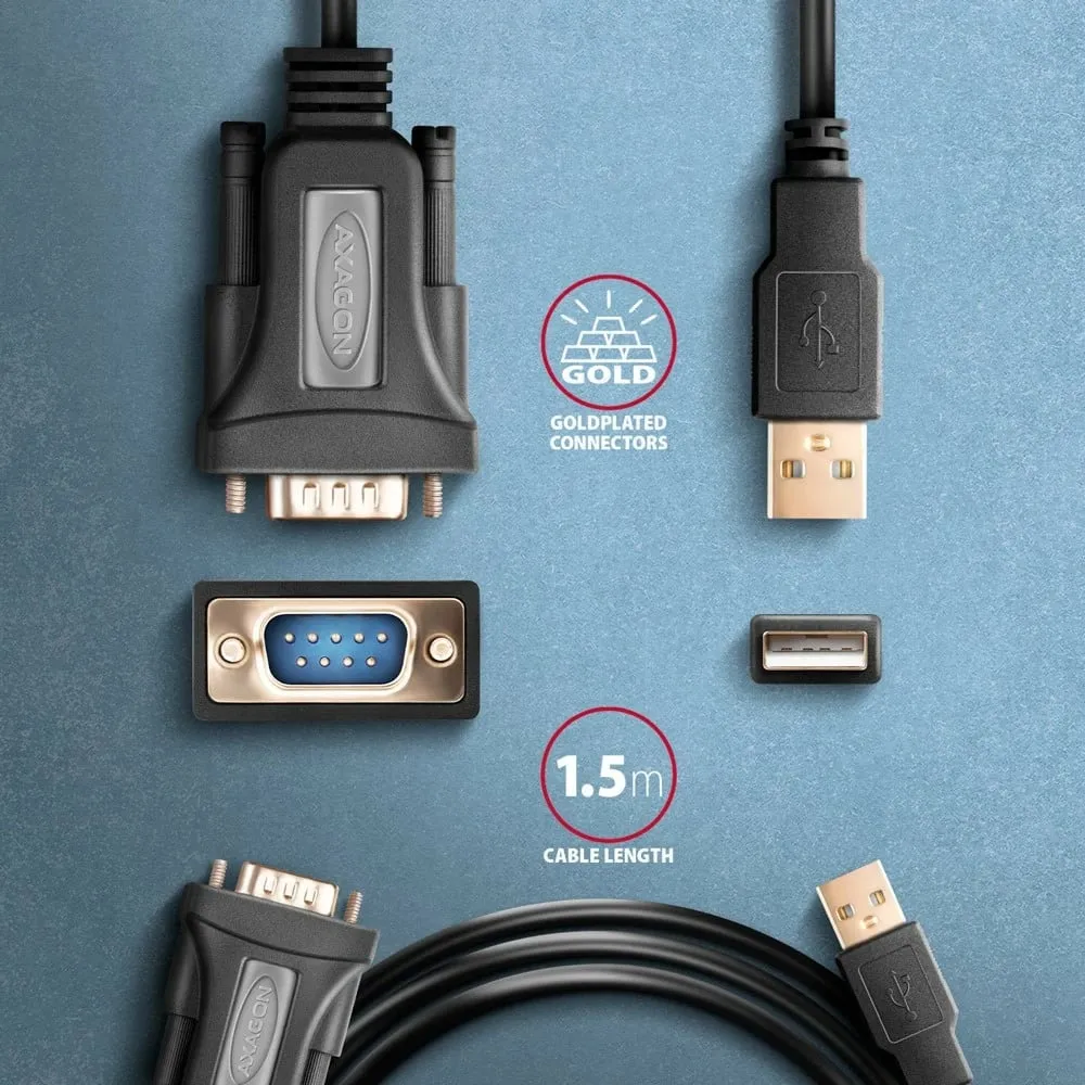 Adapter USB në RS-232 Axagon ADS-1PQN, kabllo 1.5 m, i zi - 5
