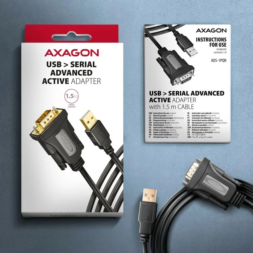 Adapter USB në RS-232 Axagon ADS-1PQN, kabllo 1.5 m, i zi - 6