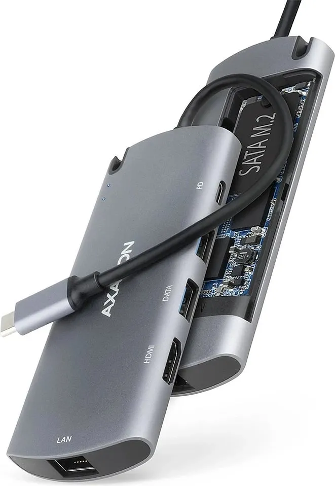 Kuti e jashtme për disqe Axagon HMC-6M2, për SSD M.2 SATA, USB C 3.2 Gen 1, e hirtë - 1