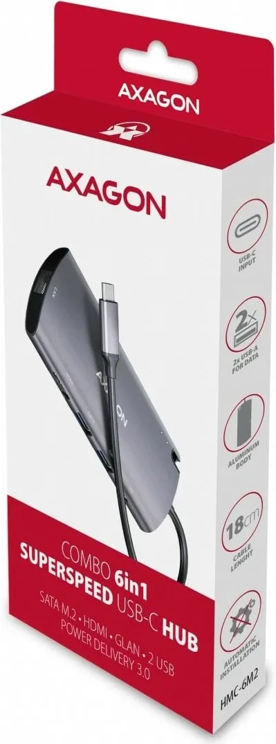 Kuti e jashtme për disqe Axagon HMC-6M2, për SSD M.2 SATA, USB C 3.2 Gen 1, e hirtë - 11