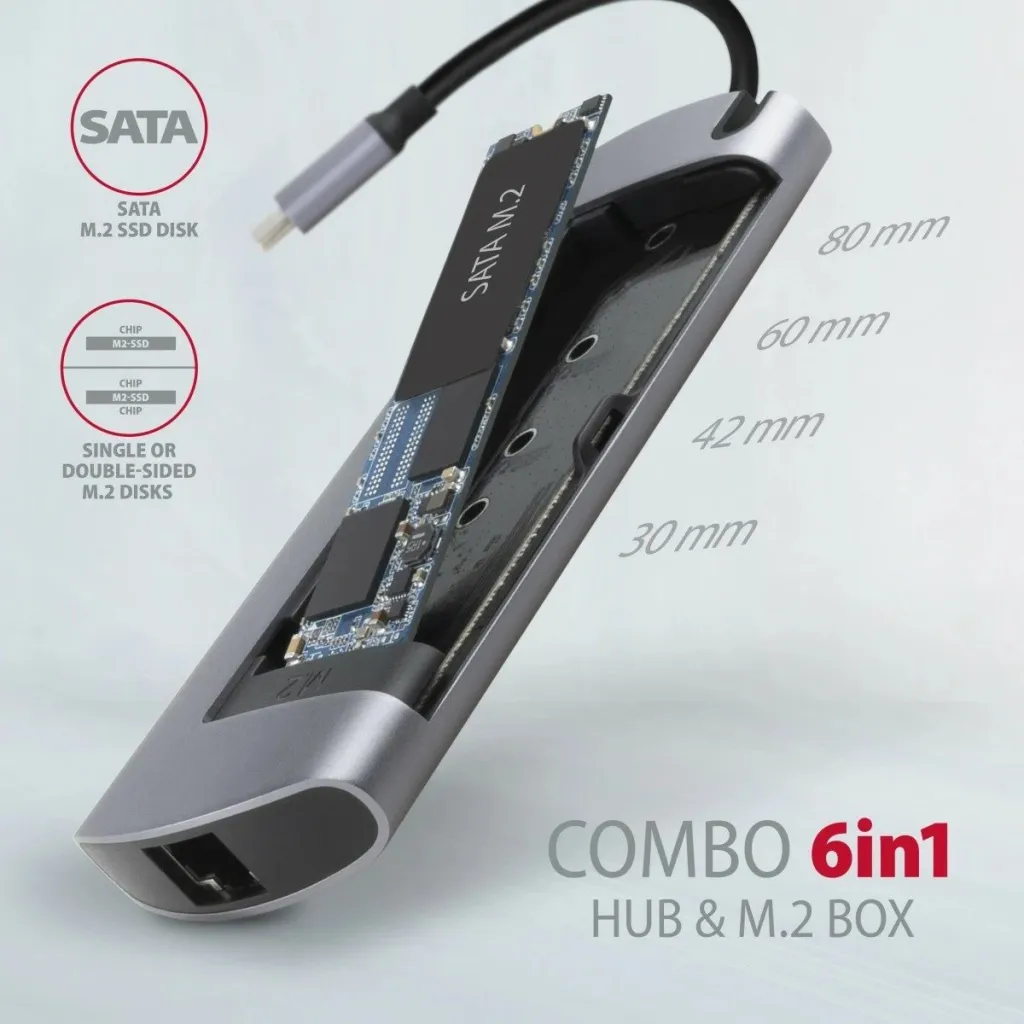 Kuti e jashtme për disqe Axagon HMC-6M2, për SSD M.2 SATA, USB C 3.2 Gen 1, e hirtë - 3