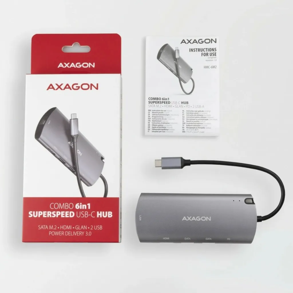 Kuti e jashtme për disqe Axagon HMC-6M2, për SSD M.2 SATA, USB C 3.2 Gen 1, e hirtë - 10