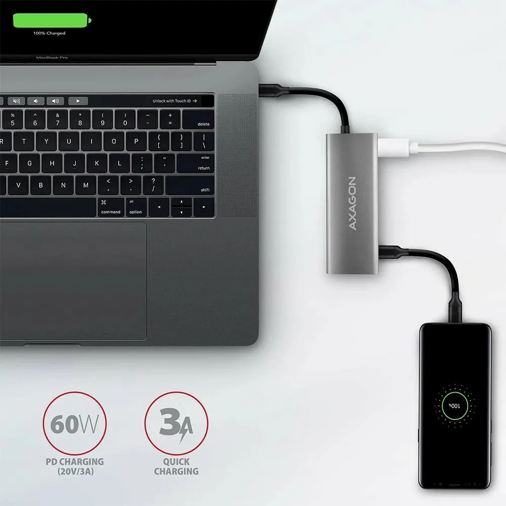 Stacion dokimi Axagon HMC-5G2 Speedster 5H, USB-C 10Gbps, HDMI, gri - 5