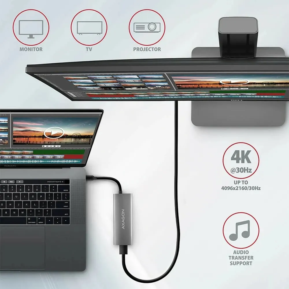 Stacion dokimi Axagon HMC-5G2 Speedster 5H, USB-C 10Gbps, HDMI, gri - 6
