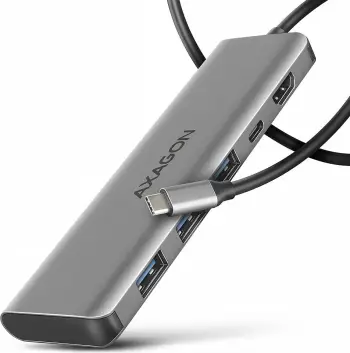Hub USB C Axagon HMC 5H, 3x USB A, HDMI 4K, PD 100W, argjendtë