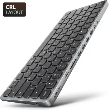 Tastierë AXAGON 9‑in‑1 Keyboard HUB, USB C, layout rus, e zezë
