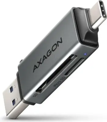 Lexues kartelash i jashtëm Axagon CRE-DAC, USB 3.2 Gen 1 Type-C dhe Type-A, SD dhe microSD, metalik