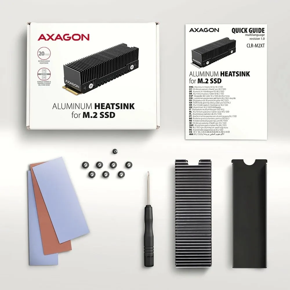 Ftohës pasiv për SSD M.2 Axagon CLR-M2XT, alumini, lartësi 24mm, gri - 5