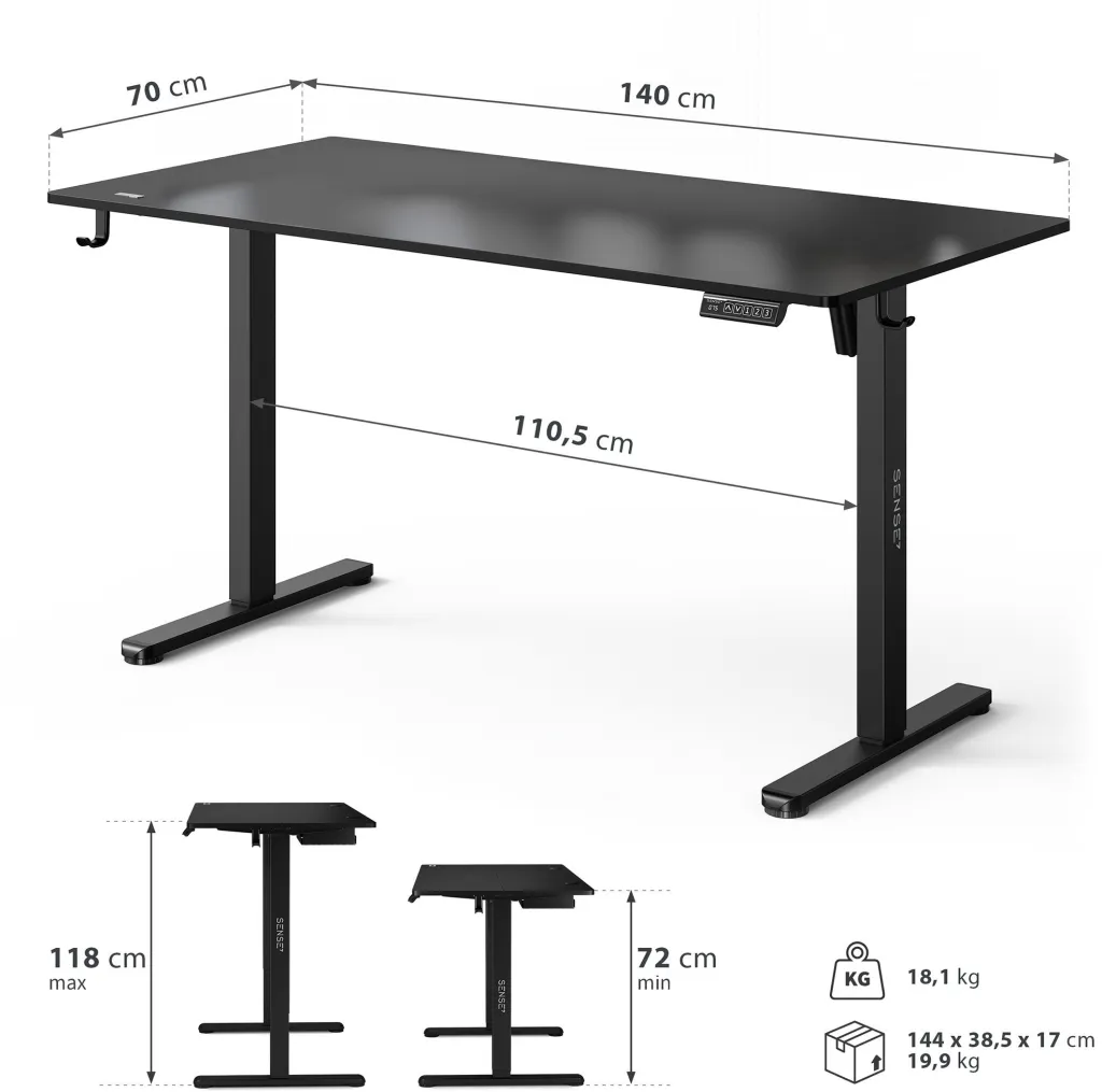 Tavolinë elektrike SENSE7 NOJO LIGHT, 140 x 70 cm, e zezë - 3