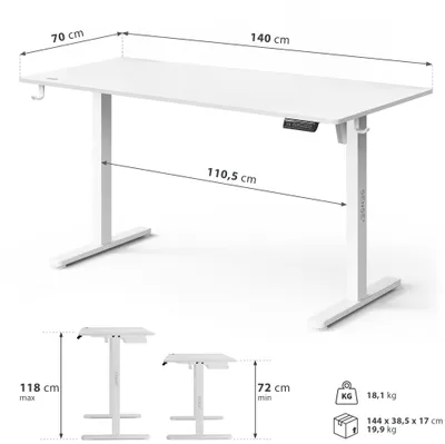 Tavolinë elektrike SENSE7 NOJO LIGHT, 140 x 70 cm, e bardhë - 3