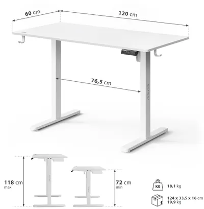 Tavolinë elektrike SENSE7 NOJO LIGHT, 120 cm x 60 cm, e bardhë - 3