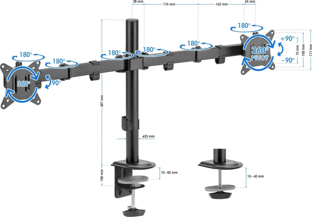 Mbajtëse për 2 monitorë SENSE 7 FLOAT, 17"-32", e zezë - 7