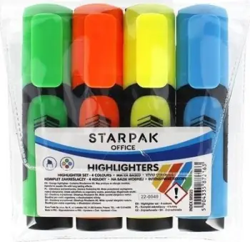Set markerësh fluoreshent Starpak Highlighter MIX1, 4 ngjyra, në kuti gome