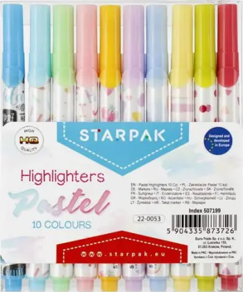 Set markerë tekstnënvizues Starpak Highlighter, 10 ngjyra pastel, në kuti plastike, shumëngjyrësh