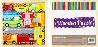 Puzzle druri Mega Creative Wooden Vehicles, 12 elemente, shumëngjyrëshe - 1