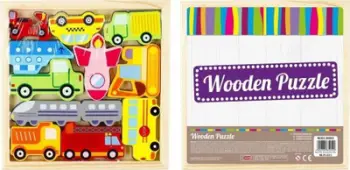 Puzzle druri Mega Creative Wooden Vehicles, 12 elemente, shumëngjyrëshe