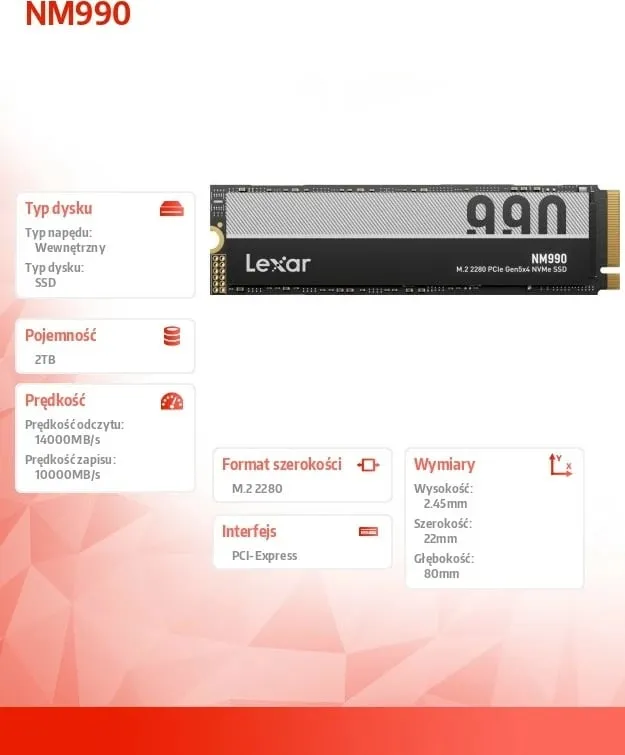 Lexar NM990 2 TB M.2 PCI Express 5.0 NVMe - 8
