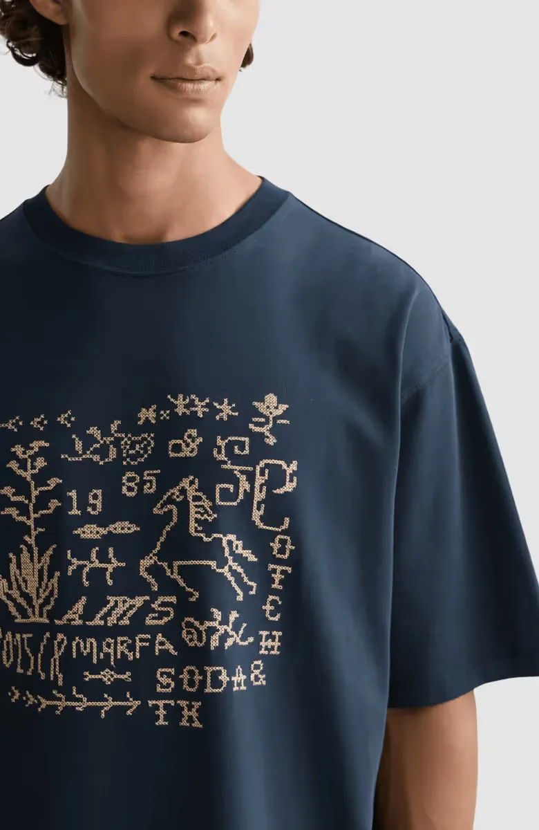 Cross-stitched front artwork loose-fit T-shirt - 3