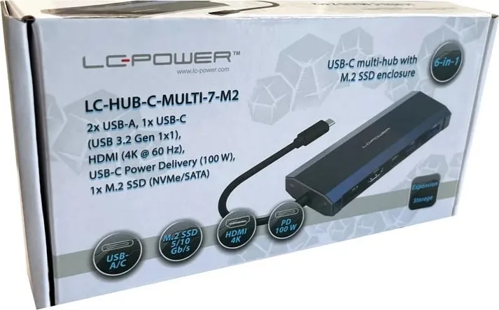 USB hub LC-Power LC-HUB-C-MULTI-7-M2, 2x USB-A, 2x USB-C, HDMI, M.2 SSD, 100W, antracit - 4