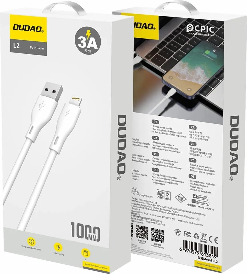 Kabllo Dudao USB A - Lightning (52134), 1m, e bardhë - 5