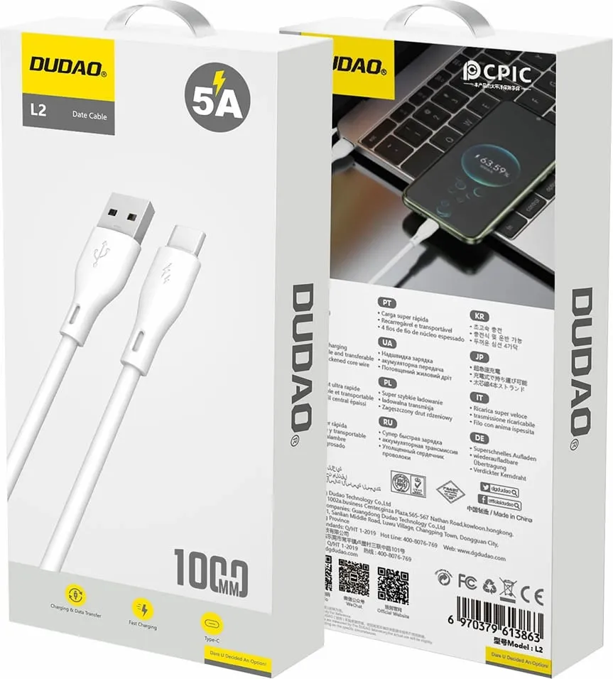 Kabllo Dudao USB A - USB (52143), 1m, e bardhë - 4