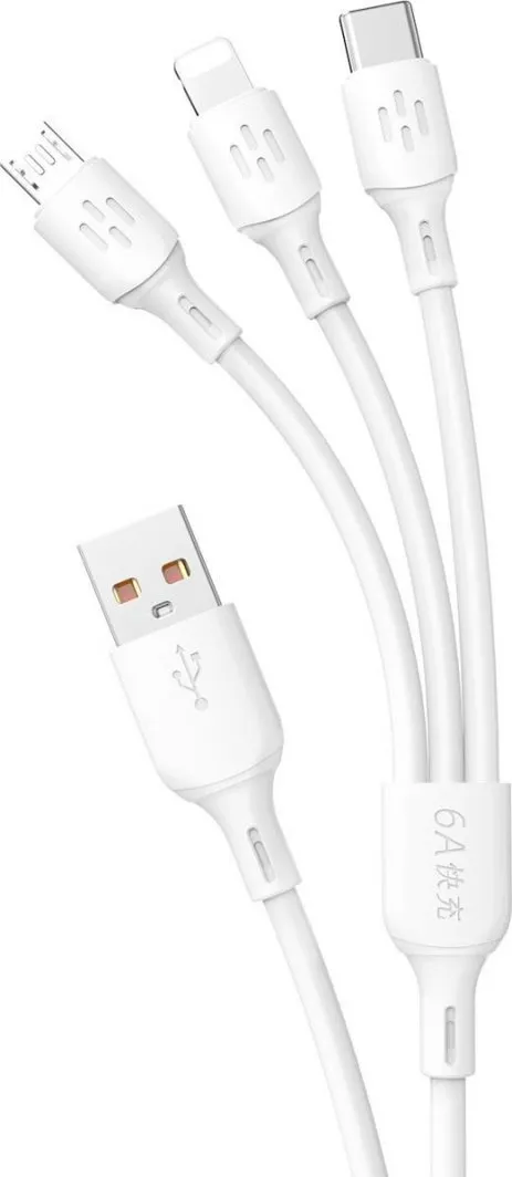 Kabllo Dudao 3në1, USB në USB-C / microUSB / USB Lightning, 1.2m, e bardhë - 1