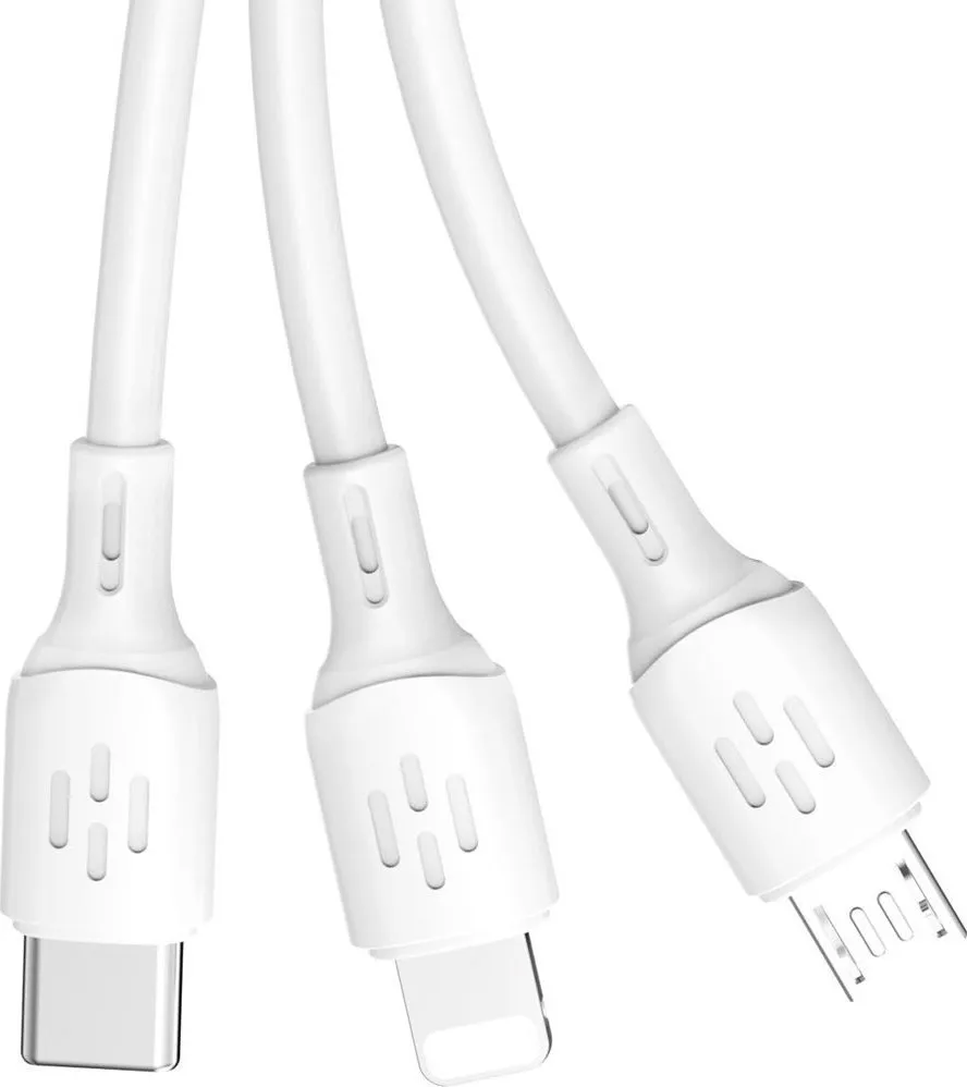 Kabllo Dudao 3në1, USB në USB-C / microUSB / USB Lightning, 1.2m, e bardhë - 2