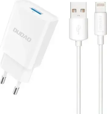 Karikues Dudao A4EU me USB-A dhe kabllo Lightning, bardhë