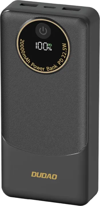 Powerbank Dudao K12Pro 20000mAh, 22.5W PD, 3 porta, e zezë