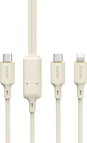Kabllo 2-në-1 Dudao L7SF, USB-C në USB-C/Lightning, 100W, 1.2m, Bezhe