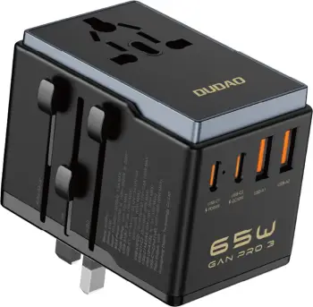 Adapter udhëtimi Dudao A65Pro, 65W, 2x USB-C, 2x USB-A, i zi